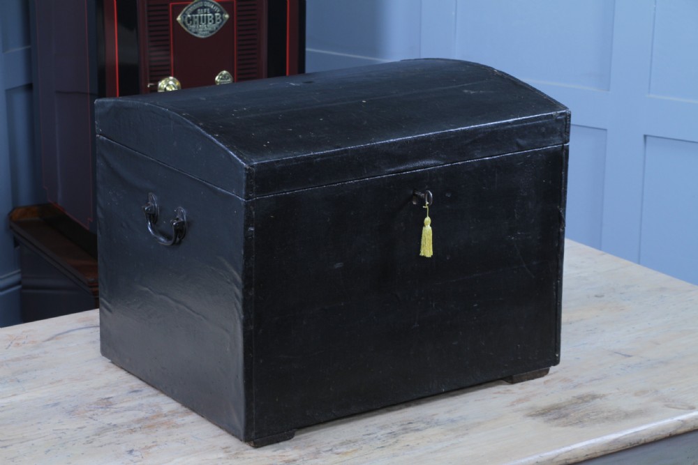 Antique Victorian Rexine Domed Travelling Trunk Coach Luggage Chest Locking 1888