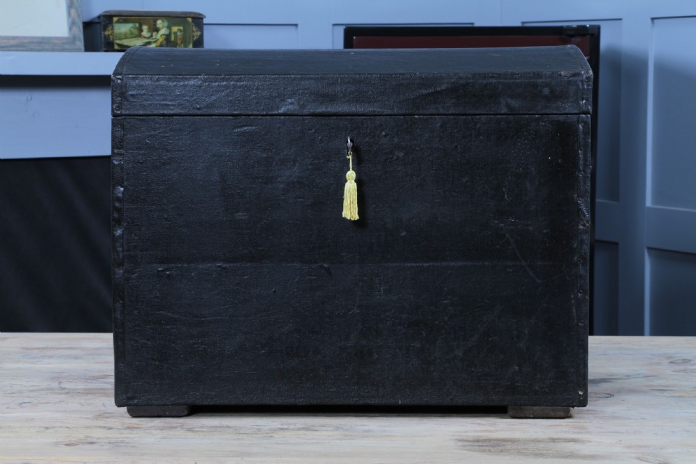Antique Victorian Rexine Domed Travelling Trunk Coach Luggage Chest Locking 1888 View II