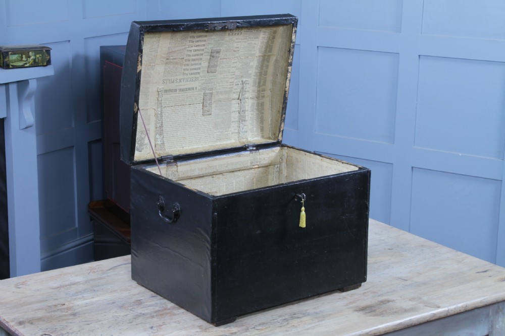 Antique Victorian Rexine Domed Travelling Trunk Coach Luggage Chest Locking 1888 View III