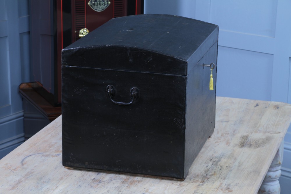 Antique Victorian Rexine Domed Travelling Trunk Coach Luggage Chest Locking 1888 View VI