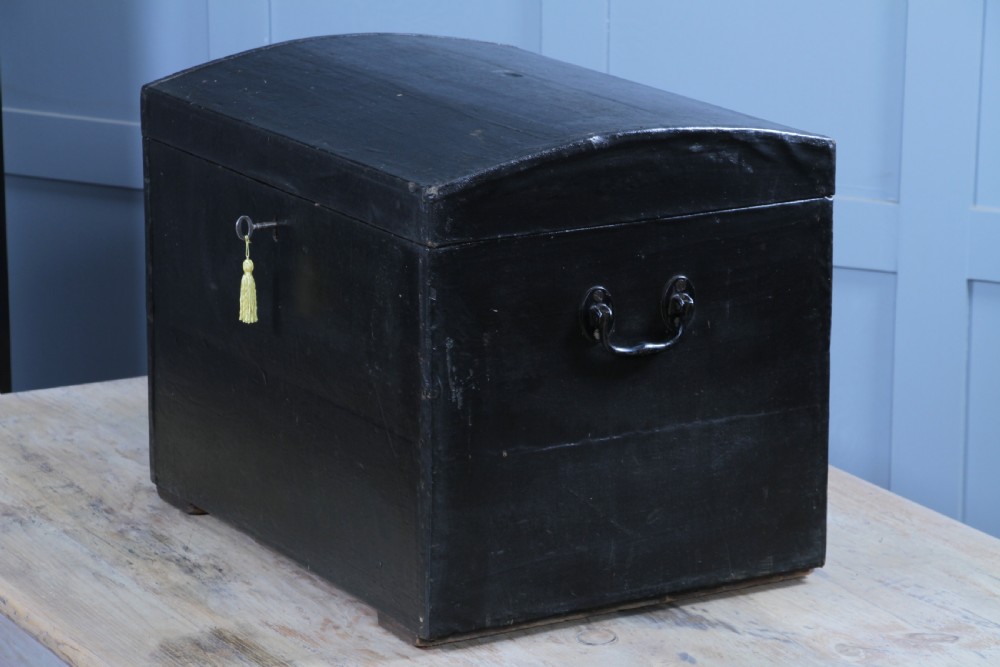 Antique Victorian Rexine Domed Travelling Trunk Coach Luggage Chest Locking 1888 View VII