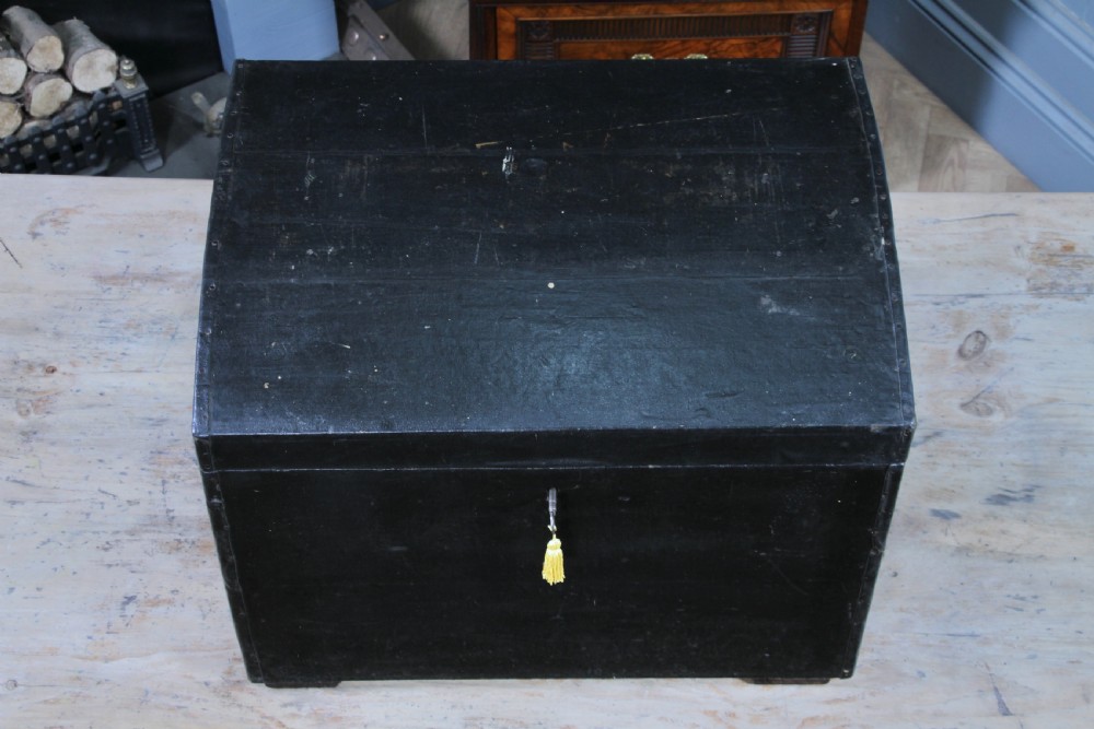 Antique Victorian Rexine Domed Travelling Trunk Coach Luggage Chest Locking 1888 View IX