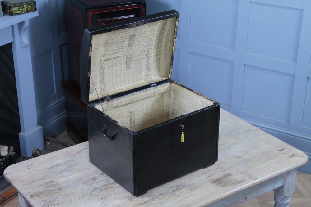 Antique Victorian Rexine Domed Travelling Trunk Coach Luggage Chest Locking 1888 View XIX