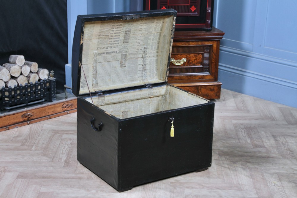 Antique Victorian Rexine Domed Travelling Trunk Coach Luggage Chest Locking 1888 View XXI