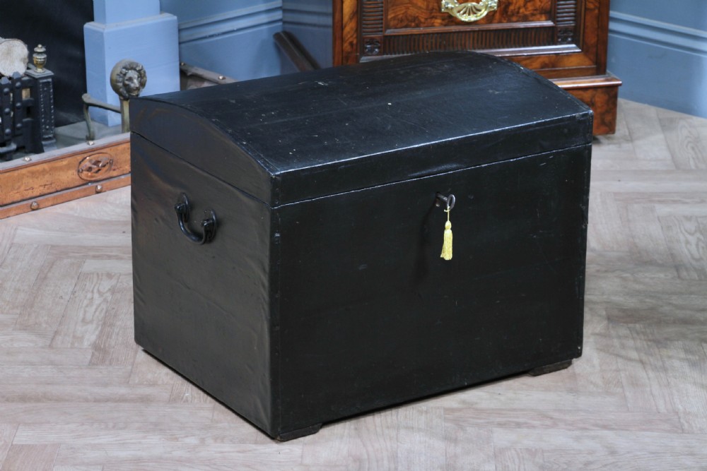Antique Victorian Rexine Domed Travelling Trunk Coach Luggage Chest Locking 1888 View XXII
