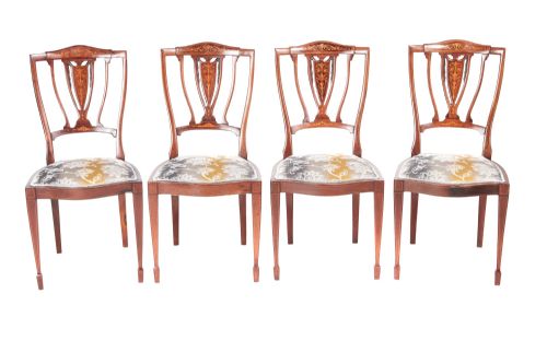 Splendid Set of Four Edwardian Mahogany & Rosewood Inlaid Dining Chairs