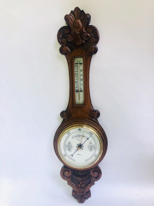 Antique Carved Walnut Aneroid Banjo Barometer