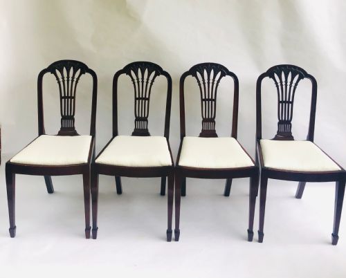 QUALITY SET OF FOUR ANTIQUE MAHOGANY CARVED DINING CHAIRS