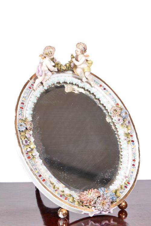 Large Antique Continental Porcelain Easel Mirror
