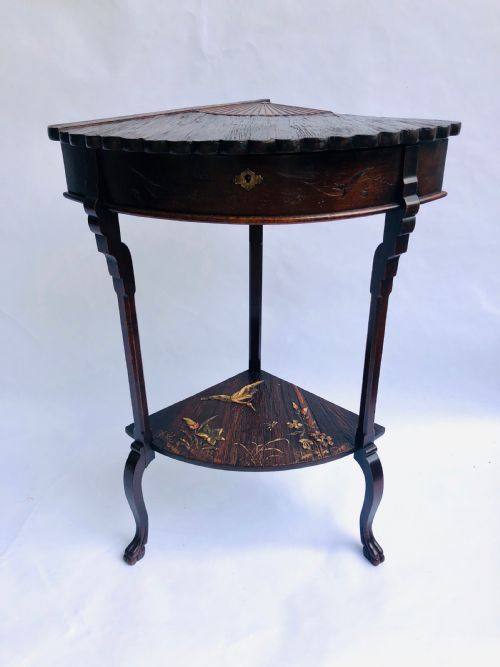 Unusual Meiji Period Hardwood Corner Table