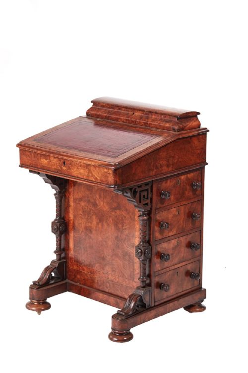 Fine Victorian Burr Walnut Inlaid Davenport