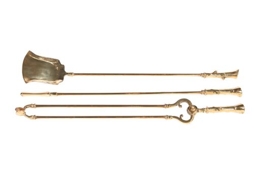 Set of Three Antique Brass Fire Irons