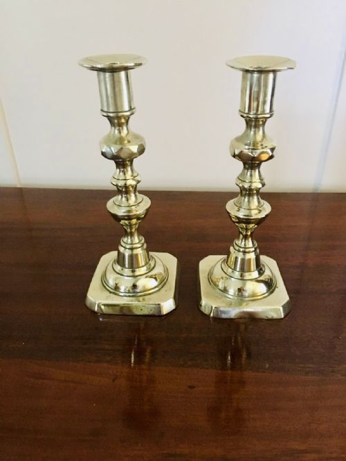 Small Antique Pair of Brass Candlesticks C.1820