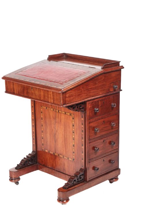 Unusual Victorian Walnut Freestanding Tunbridge Ware Inlaid Davenport