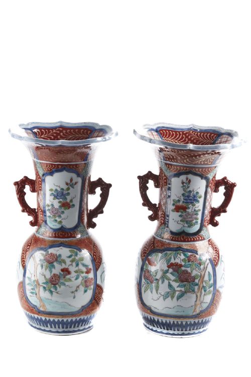 Pair of Antique Japanese Hand Painted Imari Vases