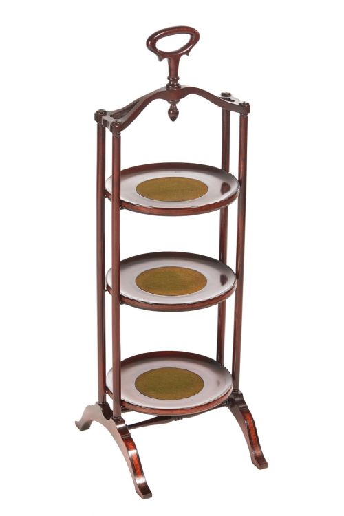 Unusual Inlaid Mahogany Three Tier Cake Stand C.1900