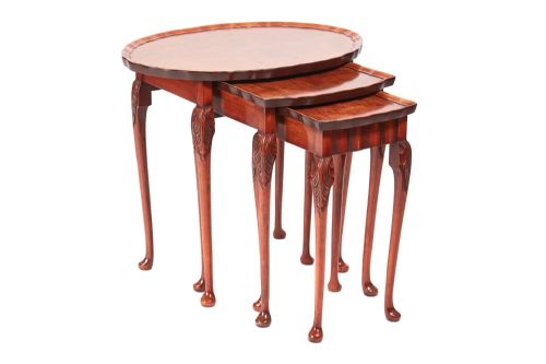 Quality Antique Burr Walnut Nest of Three Tables