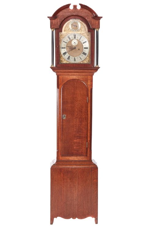 Antique Oak Brass Face 8 Day Grandfather Clock
