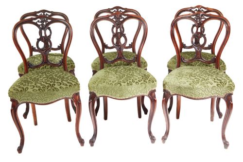 Outstanding Set of Six Victorian Walnut Dining Chairs