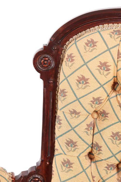 QUALITY VICTORIAN CARVED WALNUT TURNED LEG ARMCHAIR - ADDITIONAL PHOTO 1