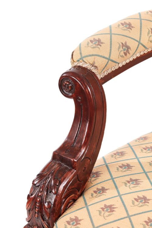 QUALITY VICTORIAN CARVED WALNUT TURNED LEG ARMCHAIR - ADDITIONAL PHOTO 2