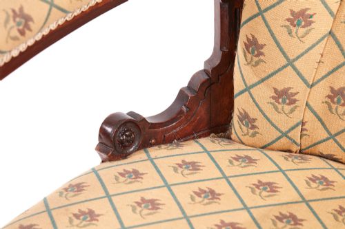 QUALITY VICTORIAN CARVED WALNUT TURNED LEG ARMCHAIR - ADDITIONAL PHOTO 3