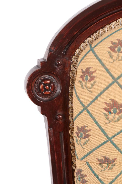 QUALITY VICTORIAN CARVED WALNUT TURNED LEG ARMCHAIR - ADDITIONAL PHOTO 5