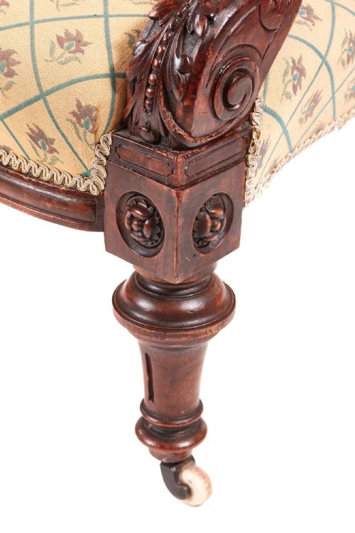 QUALITY VICTORIAN CARVED WALNUT TURNED LEG ARMCHAIR - ADDITIONAL PHOTO 6