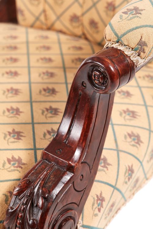 QUALITY VICTORIAN CARVED WALNUT TURNED LEG ARMCHAIR - ADDITIONAL PHOTO 7