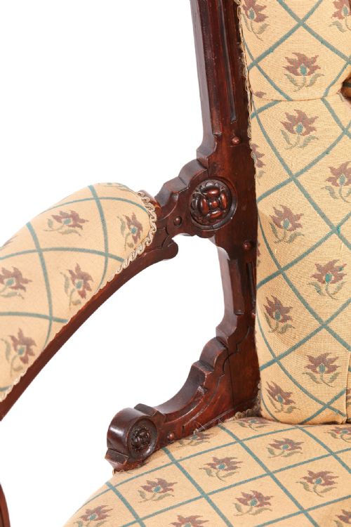 QUALITY VICTORIAN CARVED WALNUT TURNED LEG ARMCHAIR - ADDITIONAL PHOTO 8