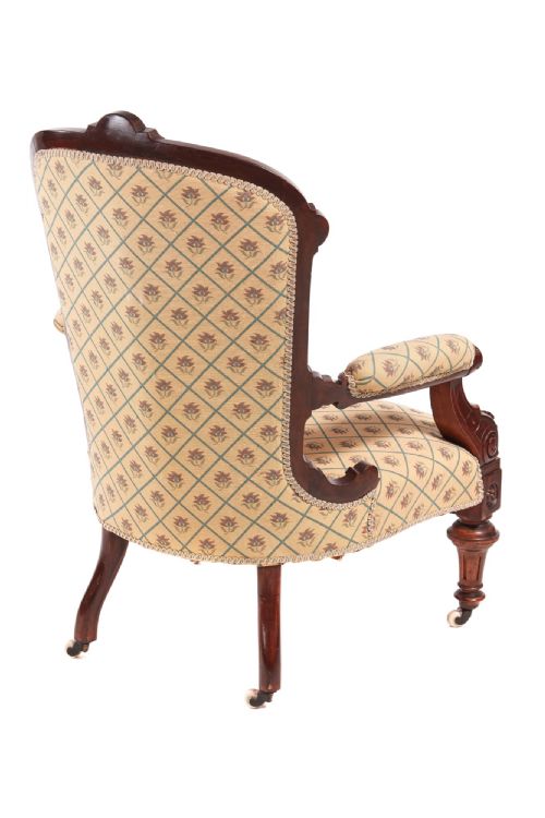 QUALITY VICTORIAN CARVED WALNUT TURNED LEG ARMCHAIR - ADDITIONAL PHOTO 11