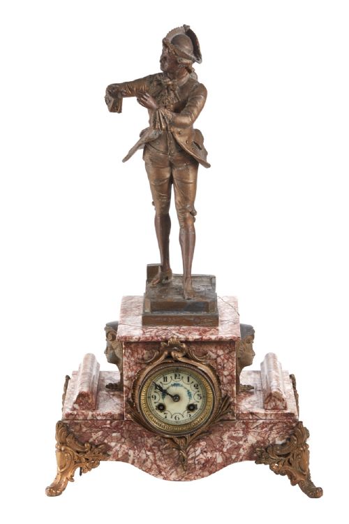 Unusual Antique French Variegated Rouge Mantle Clock