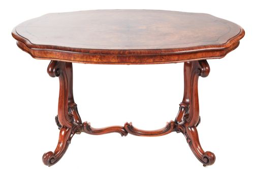 Unusual Victorian Burr Walnut Free Standing Basket Base Centre Table