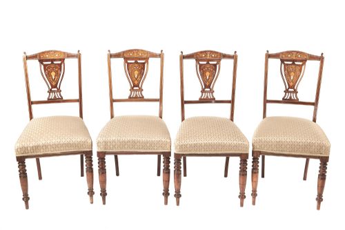 Set of 4 Edwardian Rosewood Inlaid Dining Chairs