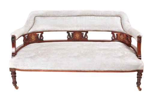 Edwardian Inlaid Carved Rosewood Settee/sofa