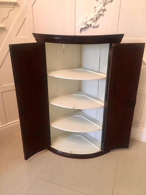GEORGE III MAHOGANY HANGING BOW FRONT CORNER CABINET - ADDITIONAL PHOTO 5