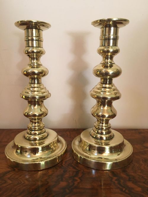 Antique Pair of Brass Candlesticks C.1820