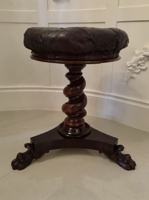 Fine Victorian Carved Walnut Revolving Piano Stool