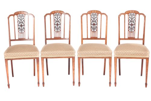 Outstanding Quality Set of Four Edwardian Inlaid Rosewood Dining Chairs