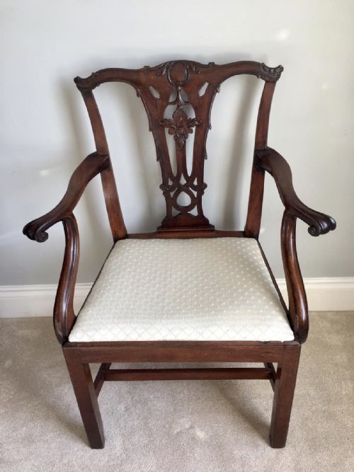 Antique George III Carved Mahogany Elbow/desk Chair