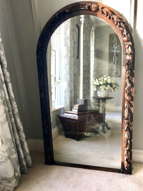 Antique 19th Century Victorian Carved Oak Wall Mirror
