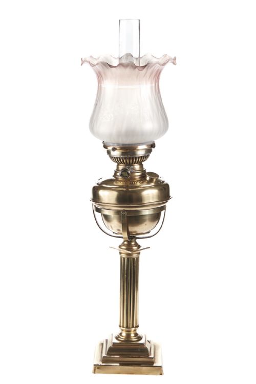 Antique Victorian Reeded Column Brass Oil Lamp
