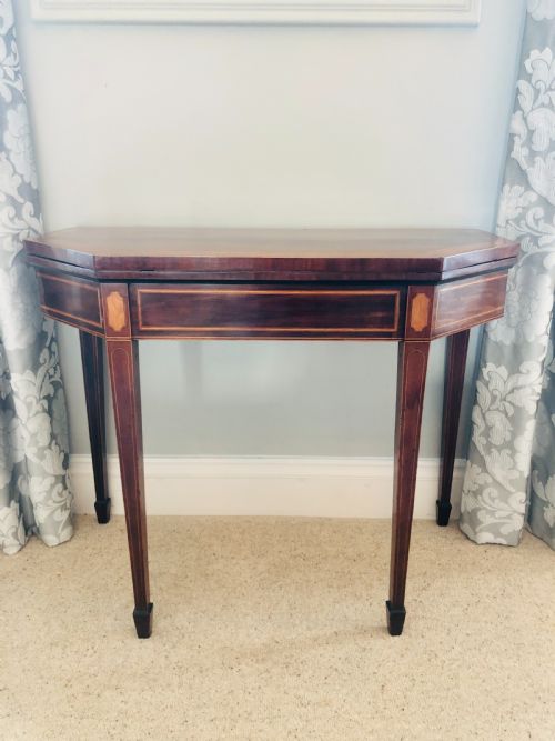George III 18th Century Mahogany, Satinwood & Tulipwood Banded Fold Over Card Table