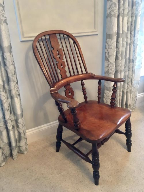 Extra Large Antique Victorian Broad Arm Hoop Back Windsor Chair