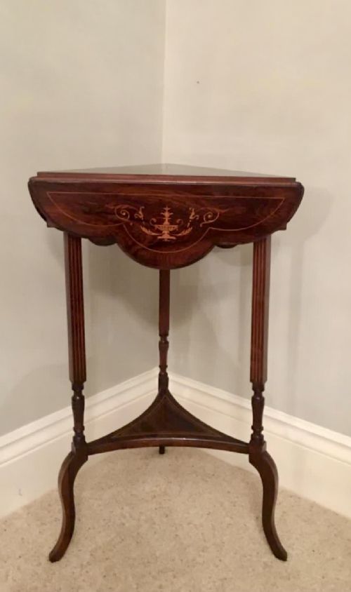 Antique Edwardian Rosewood Inlaid Drop Leaf Table