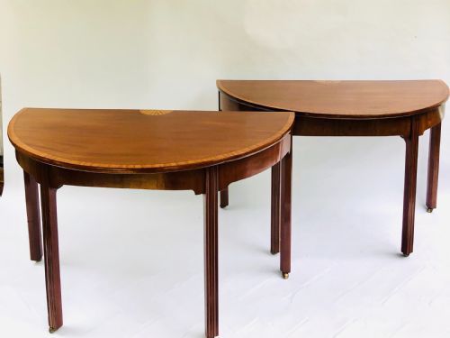 Pair of George III Mahogany Demi Lune Console Tables