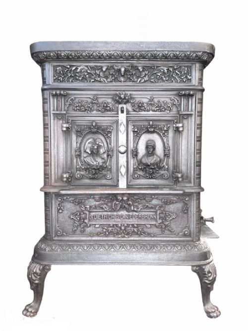 Antique Victorian Ornate Cast Iron Wood Burning Stove by De Dietrich & Nied