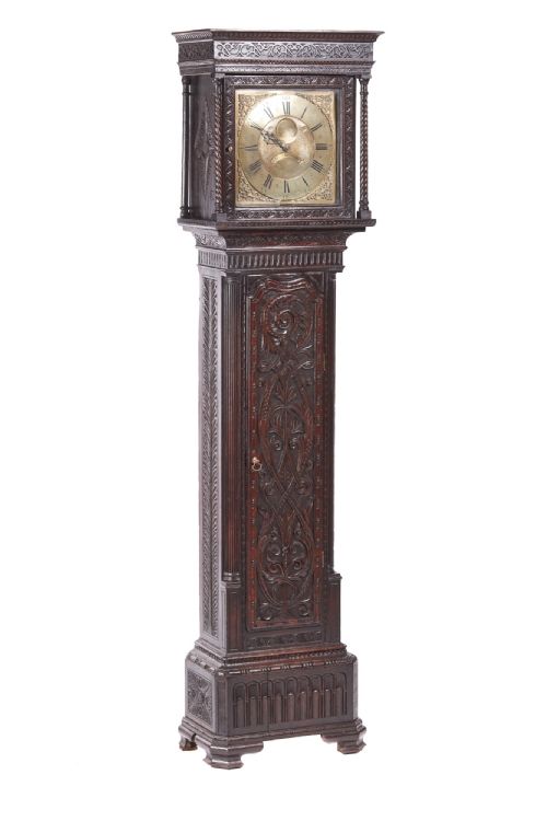 Outstanding Quality Antique Carved Oak Brass Face Longcase Clock Hugh Lough, Penrith