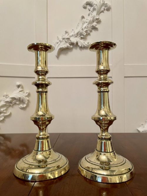Pair Antique Victorian Brass Candlesticks