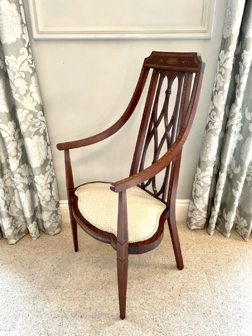 Unusual Victorian Inlaid Mahogany Armchair